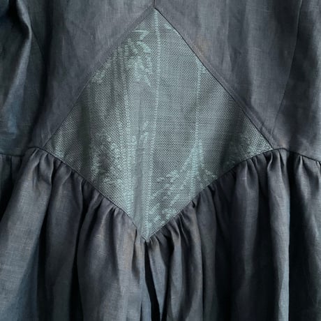 バックダイヤ・ギャザートップス【BL】Linen gathered top x Kimono Fabric