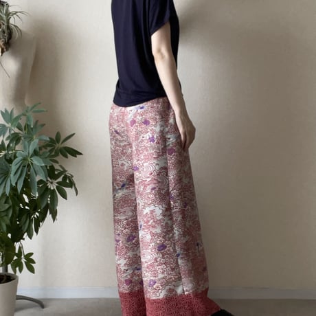 『毧互：JUGO』wide pants-Dyed kimono pants with 15 sparrows