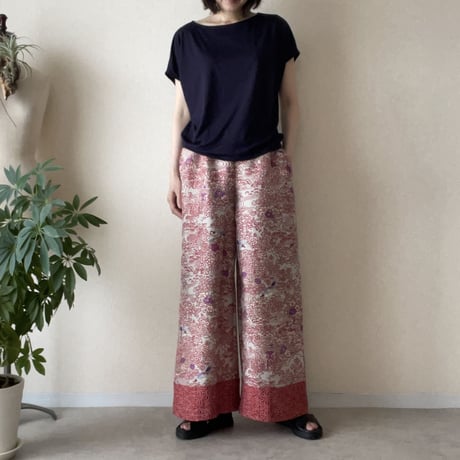 『毧互：JUGO』wide pants-Dyed kimono pants with 15 sparrows
