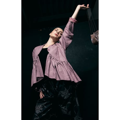 バックダイヤ・トップス【PK】Linen gathered top x Kimono Fabric