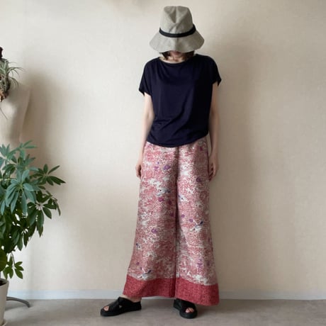 『毧互：JUGO』wide pants-Dyed kimono pants with 15 sparrows
