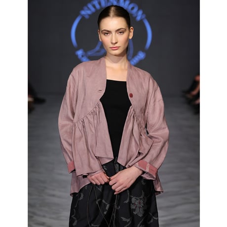 バックダイヤ・トップス【PK】Linen gathered top x Kimono Fabric