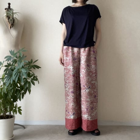 『毧互：JUGO』wide pants-Dyed kimono pants with 15 sparrows