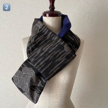 ネックウォーマー 3種 (silk x navy blue wool)