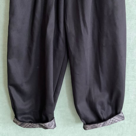 裾裏に柄・綿コクーンパンツ  Cocoon pants/Kimono-cloth hem lining