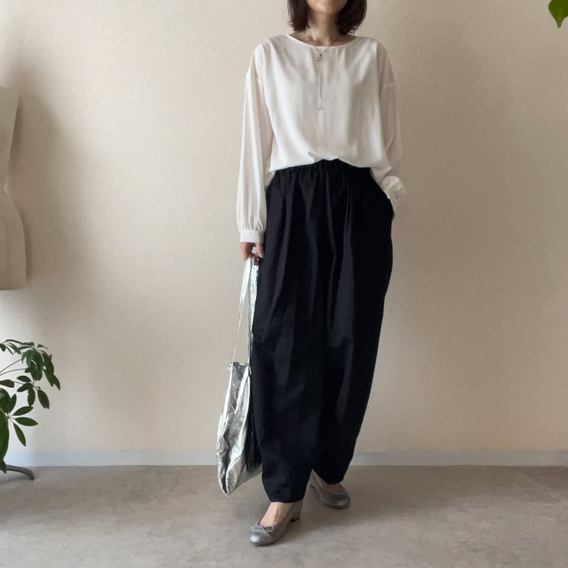 裾柄・綿コクーンパンツ Cocoon pants/Kimono-cloth hem lini