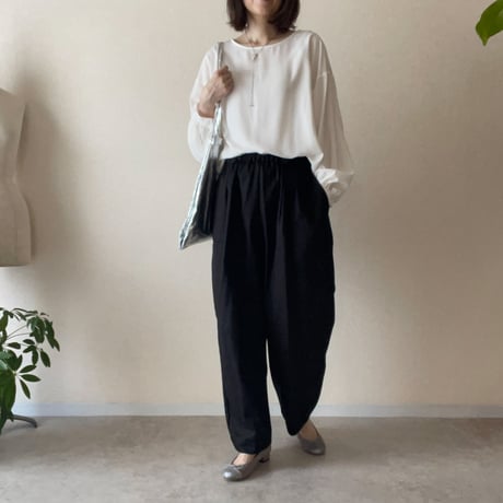 裾裏に柄・綿コクーンパンツ  Cocoon pants/Kimono-cloth hem lining