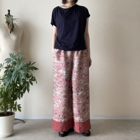 『毧互：JUGO』wide pants-Dyed kimono pants with 15 sparrows