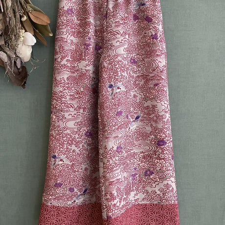 『毧互：JUGO』wide pants-Dyed kimono pants with 15 sparrows