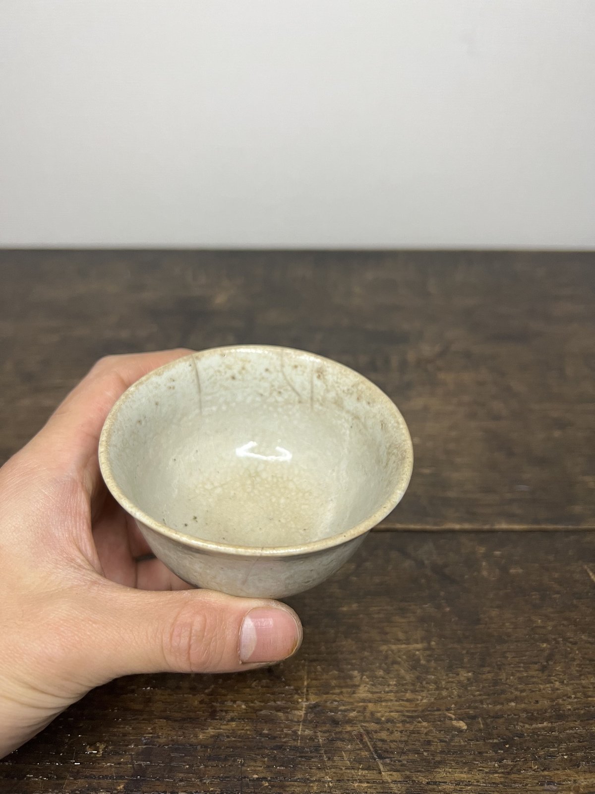 【李朝酒杯】雨漏り手 希少】李朝雨漏り手濡れ手ぐい呑盃酒器唐津中国美術朝鮮美術