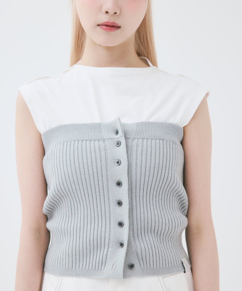 トップス OMMO BUSTIER DOCKING BORDER KNIT CD OMMO BUSTIER DOCKING KNIT TOP ビスチェドッキング BUSTIER DOCKING