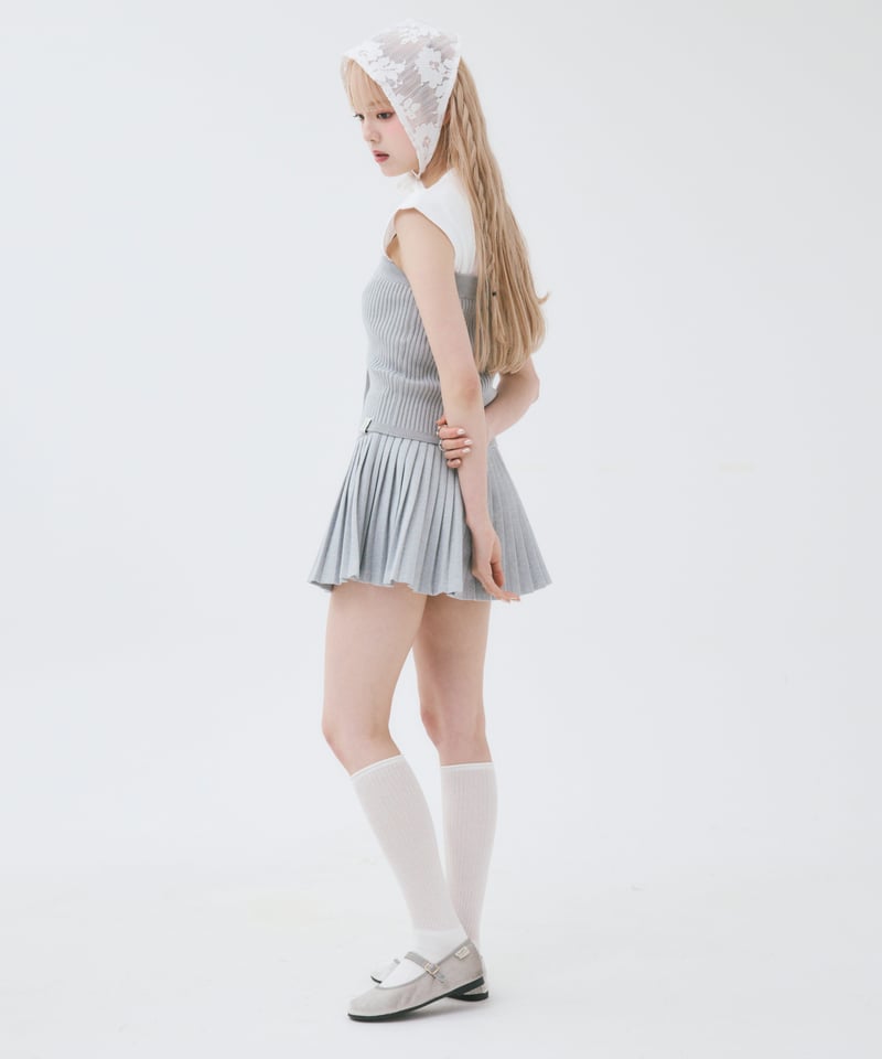 accordion pleats mini skirt（light gray） | anoth