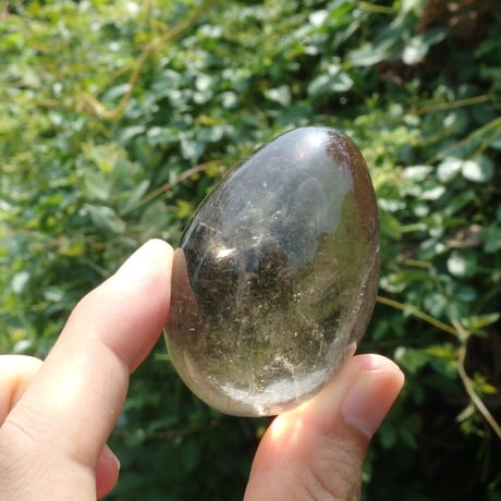 天然スモーキーシトリン（エッグ型 / ゴールドルチル、虹入り）【特典付き】