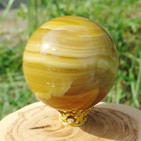 天然石　虹入り　ゴールデンカルサイトスフィア 黄金色に浮かぶ虹色のきらめき*ゴールデンカルサイト・スフィア