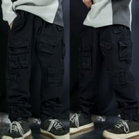 USED Multi Pockets Loose Tapered Piece Dyed Black Cotton Pants