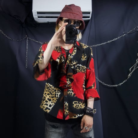 Euro USED Leopard×Flower Flare Sleeves 7/S Open Collar Frill Shirts