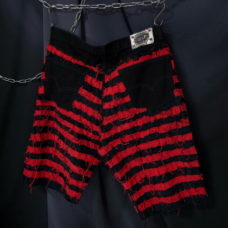 GYAKU_SOU All Hand Sewing  Denim Prisoner Borders Baggy Shorts