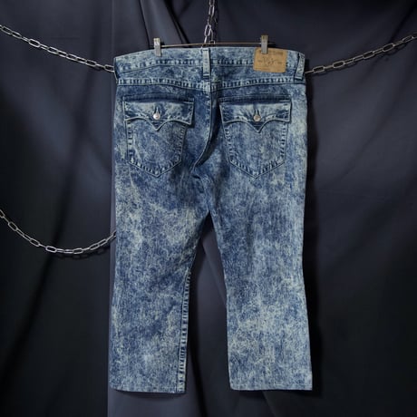 True Religion W42 Chemical Wash Bleach Embroidery Baggy Denim
