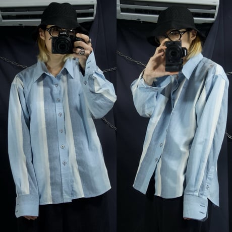 90s~00s FUSAI Jeans “ItalianDetail×HipHop” Ramie×Cotton Chambray Multi Striped L/S Shirts