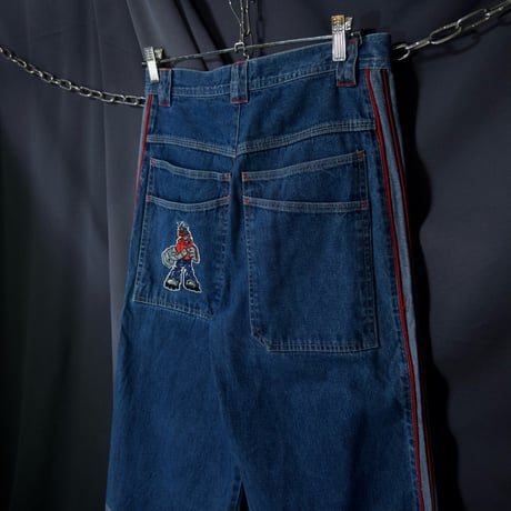 HERE&THERE Cyber B-boy Embroidery SideLine Cropped Raver Denim