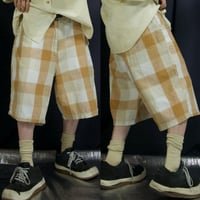 90s BUDABEAN Stitch work Patches Check Cotton Linen Baggy Shorts