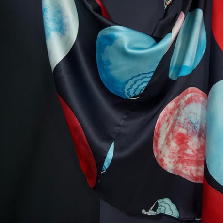 14AW TSUMORICHISATO Moon Dots GlenCheck Flower FullGraphic Silk 100% Tucks Flare Draping Midi Skirts