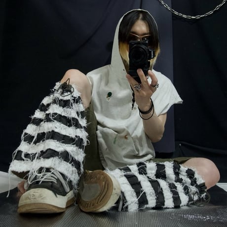 GYAKU_SOU All Hand Sewing  Denim Leg&Arm Warmers Prisoner Borders