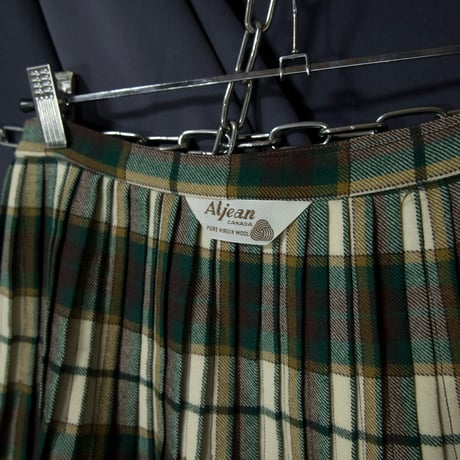 70s ALjean Canada Virgin Wool Tartan×Ombre Check Pleats Kilt Wrap Skirt