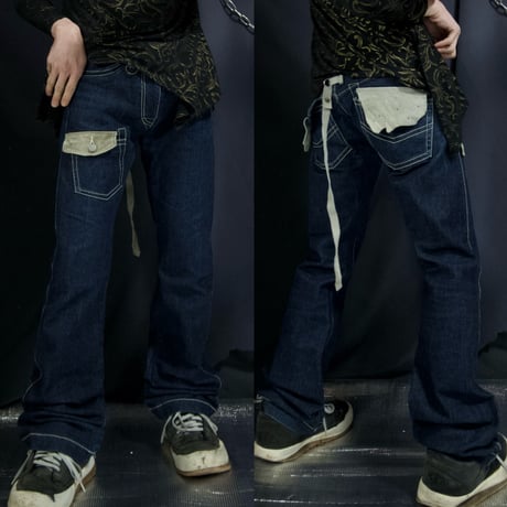 c96~04 BODY BUTTER Leather Switching BootsCut Flare Denim
