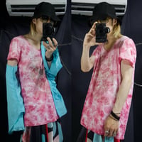 10s DOLLY GIRL ANNA SUI Round Neck TieDye Bleached Boro Danage CutOff Oriental Heart Graphic S/S Tee