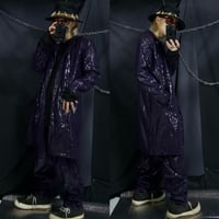 90s PVC Leather Crocodile Setup Tailored Long Coat Baggy Pants