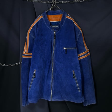 80s~90s Wilsons Leather FadeAging Blue×Orange Pig Suede Leather Oversized SingleRiders Jacket