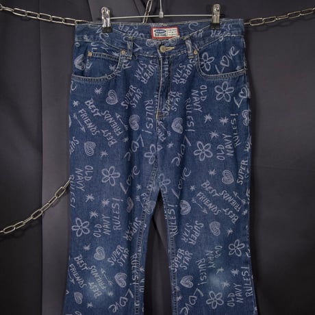 00s c2001 OLD NAVY Full Paint Graphics Flare Denim