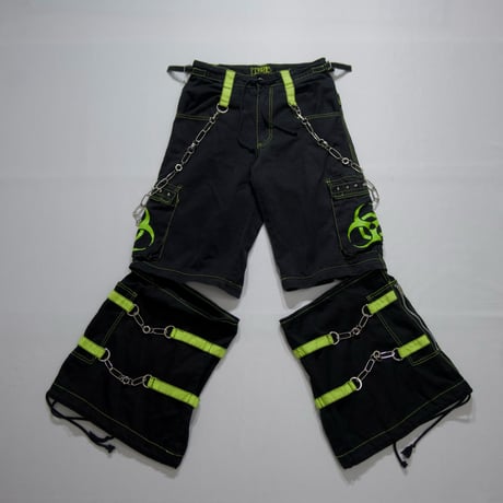TRIPP NYC Chains Studs Zip Biohazard Print Detachable Parachute Bontage Raver Pants