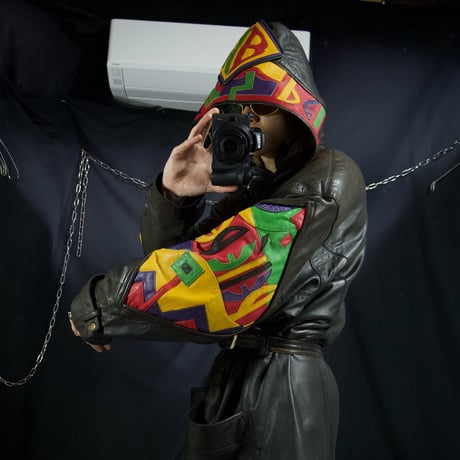 90s Marc Buchanan Pelle Pelle Dolman Sleeve Multi Color Embroidery Leather Jacket/Mountain Hoodie