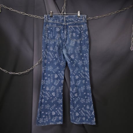 00s c2001 OLD NAVY Full Paint Graphics Flare Denim