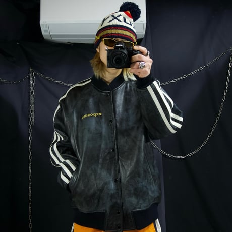 USED Sun Fade Oversized Sideline All Leather Stadium Jacket