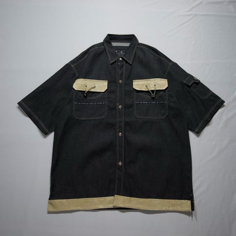 THE BARE FOX Rubber Switching Super Oversized S/S Denim Shirts