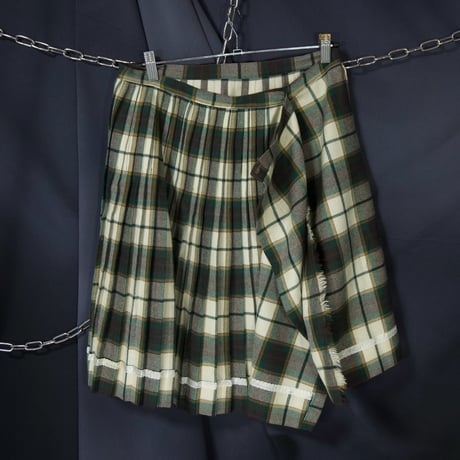70s ALjean Canada Virgin Wool Tartan×Ombre Check Pleats Kilt Wrap Skirt