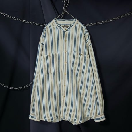 COURAGE Multi Color Chalk Stripes Stand Collar Oversized L/S Shirts