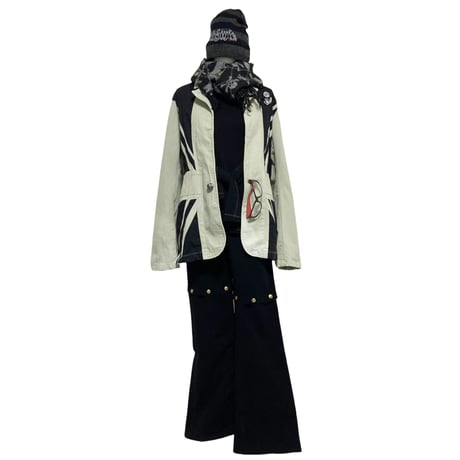 Black Peace Now Zipper 2way Design Flare Pants