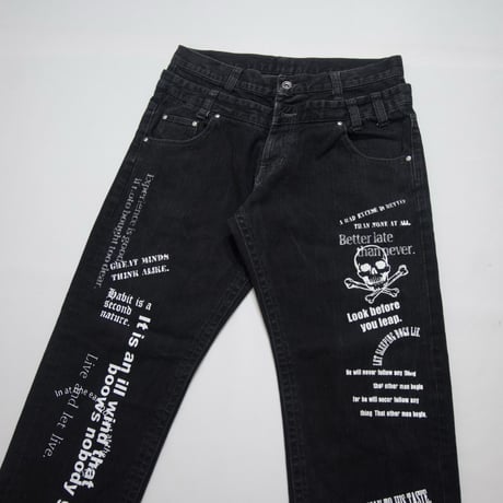 USED Skull&Proberbs Design Denim Baggy Pants