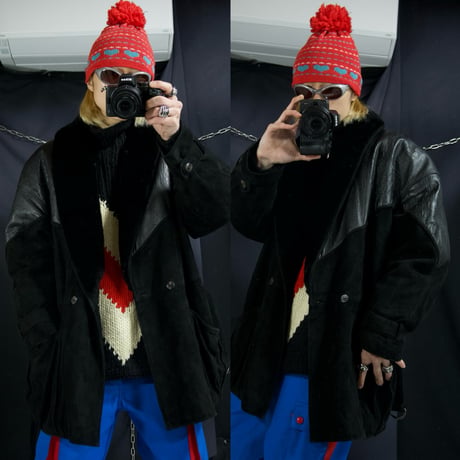 90s Marc Buchanan Pelle Pelle Dolman Sleeves Crocodile Boa Suede Switched Leather Jacket/Gang Coat