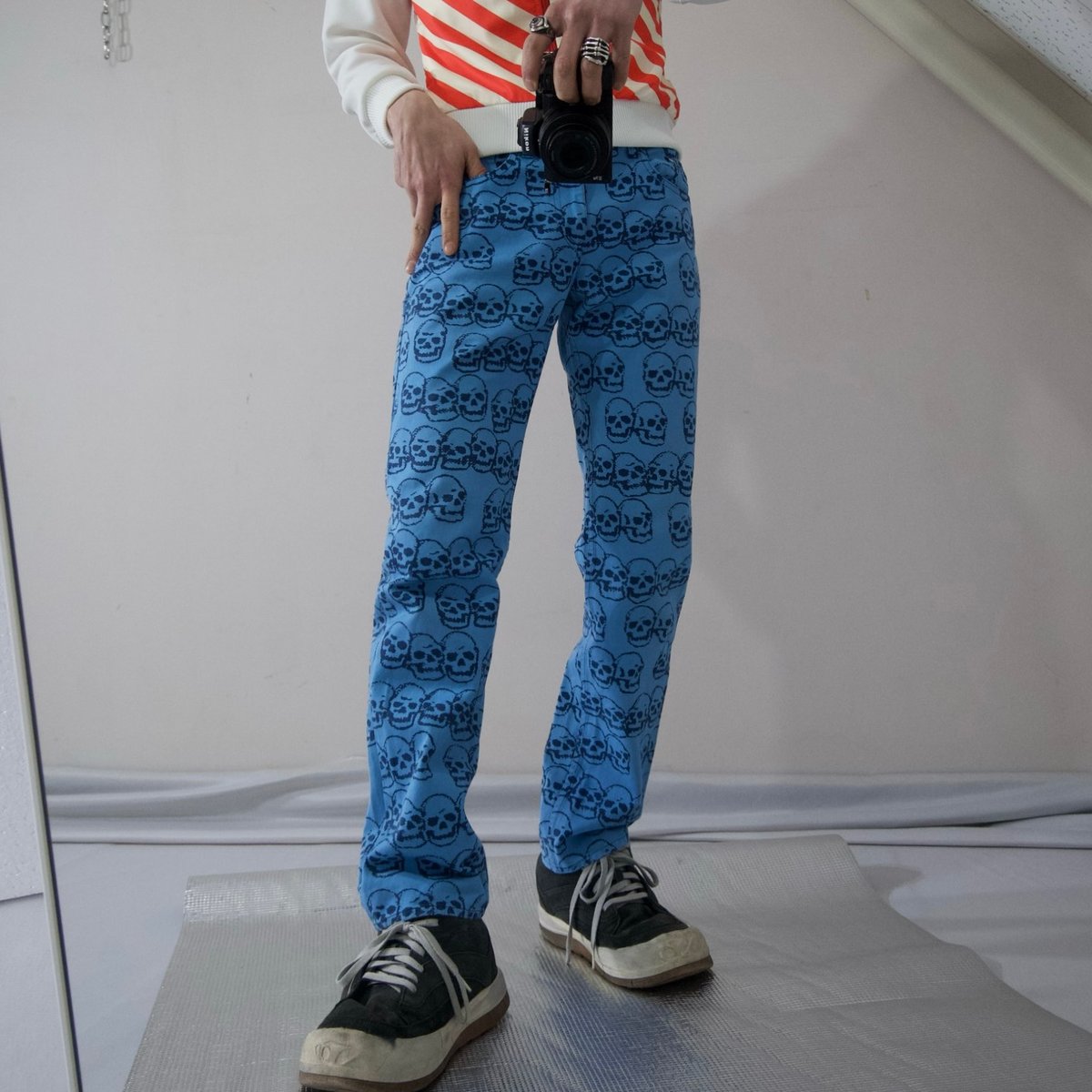 90s~00s Hysterics Skull Patterns Denim Pants |