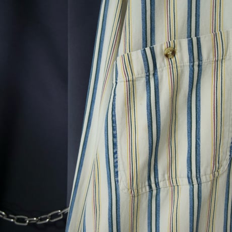 COURAGE Multi Color Chalk Stripes Stand Collar Oversized L/S Shirts