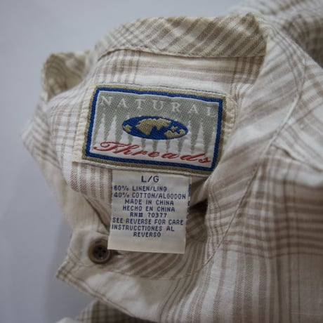 Natural Threads Band Collar Linen Check L/S Shirts