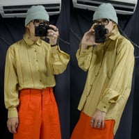 c1990~ Deadstock PINGPONG Italy made Multi Stripe Lily Embroidery Rayon L/S Shirts