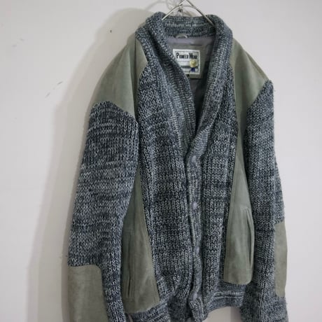 80s Pioneer Wear Suede Leather Switched Oversized Acrylic Knit Cardigan