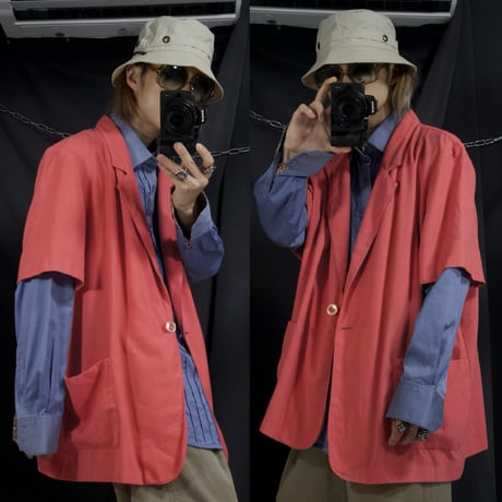 90s SAG HARBOR Choral Pink Rayon Blend S/S Tailored Shirts Jacket