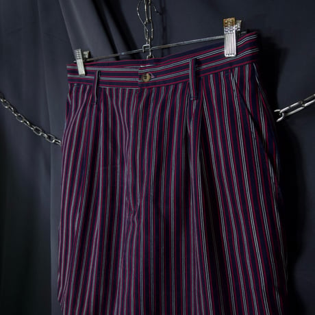 90s USA made School Color Multi Stripe 2Tuck Wide Slacks Shorts
